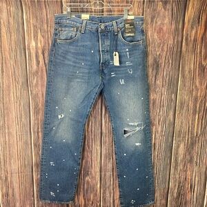 ⭐️NWT Levi’s 501 ‘93 Straight Premium blue paint splatter jeans. SZ 36X34